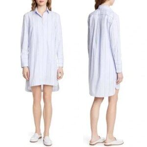 Club Monaco || Strawberta Long Sleeve Shirtdress Blue Stripes Button Detail